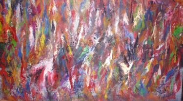 Peinture intitulée "couleurs en fête" par Ahmed Fertat, Œuvre d'art originale, Huile Monté sur Châssis en bois
