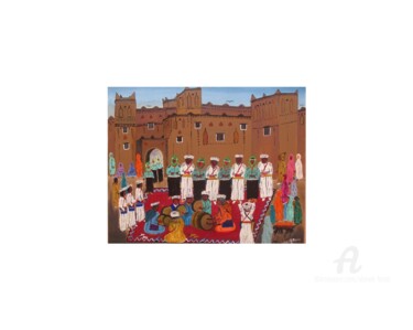 Peinture intitulée "troupe-ahwach-zagou…" par Ahmed Fertat, Œuvre d'art originale, Acrylique
