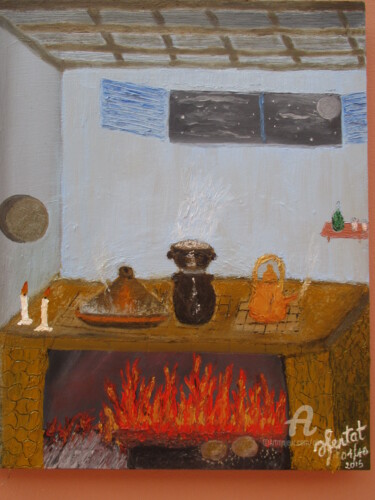 Pittura intitolato "cuisine-beldi-60x80…" da Ahmed Fertat, Opera d'arte originale, Olio