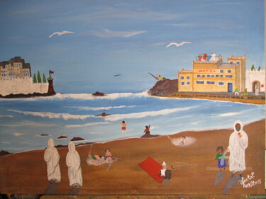 Peinture intitulée "au-bord-de-la-plage…" par Ahmed Fertat, Œuvre d'art originale, Acrylique