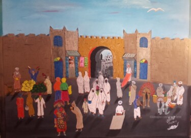 Peinture intitulée "le marché de la kas…" par Ahmed Fertat, Œuvre d'art originale, Huile