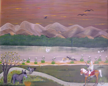 Peinture intitulée "le cavalier" par Ahmed Fertat, Œuvre d'art originale, Huile