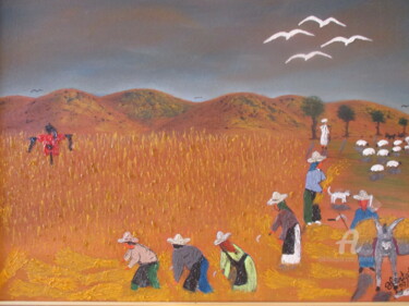 Pittura intitolato "la moisson" da Ahmed Fertat, Opera d'arte originale, Olio