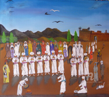 Painting titled "Troupe danse folklo…" by Ahmed Fertat, Original Artwork, Acrylic