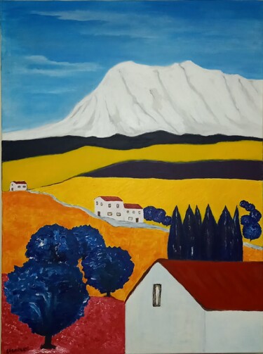 Painting titled "La Montagnette" by Ahmed Laghouati, Original Artwork, Acrylic