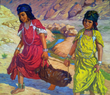 Painting titled "porteuses d'eau" by Ahmed Mekkaoui, Original Artwork