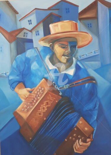 Pintura intitulada "L'accordéoniste de…" por Ahmed Zaibi, Obras de arte originais, Óleo