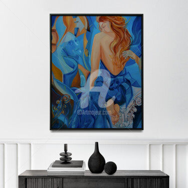 Painting titled "Ame miroire" by Ahmed Zaibi, Original Artwork, Oil Mounted on Wood Stretcher frame