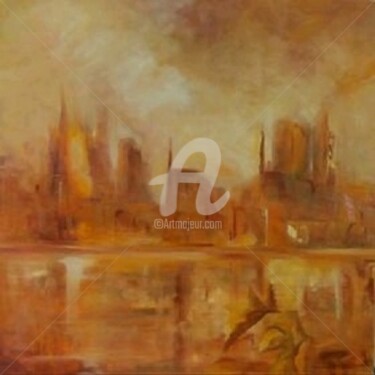 Painting titled "Moment inconnu" by Ahmed Zaibi, Original Artwork, Oil Mounted on Wood Stretcher frame