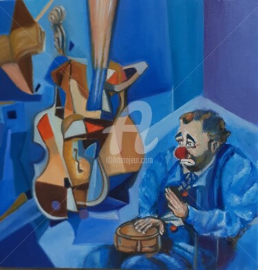Painting titled "Le carnaval d'un cl…" by Ahmed Zaibi, Original Artwork, Oil