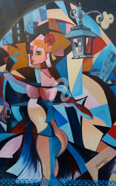 Schilderij getiteld "La danceuse" door Ahmed Zaibi, Origineel Kunstwerk, Acryl Gemonteerd op Frame voor houten brancard