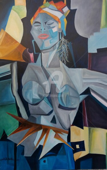 Peinture intitulée "La guerière" par Ahmed Zaibi, Œuvre d'art originale, Acrylique