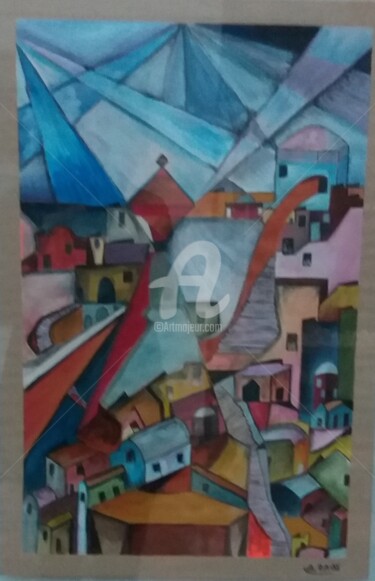 Peinture intitulée "Village de Ali baba" par Ahmed Zaibi, Œuvre d'art originale, Acrylique