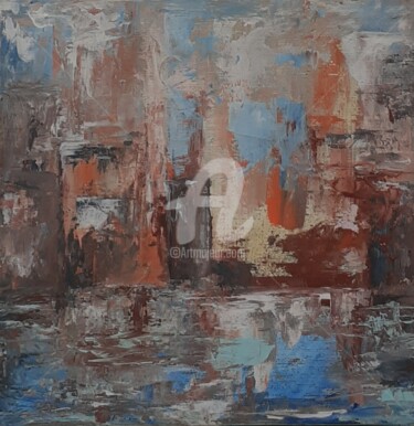 Ζωγραφική με τίτλο "the Town in my head" από Ahmed Zaibi, Αυθεντικά έργα τέχνης, Ακρυλικό Τοποθετήθηκε στο Ξύλινο φορείο σκε…