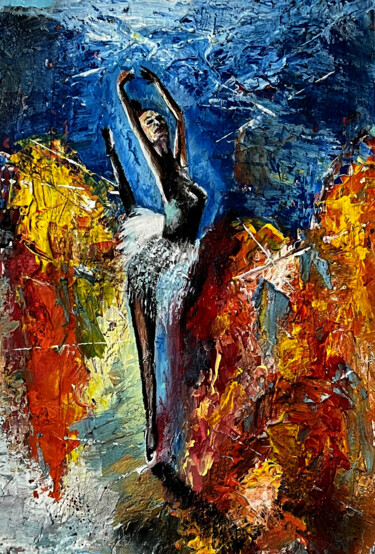 Painting titled "Ballet Dancer" by Ahmet Mimar, Original Artwork, Acrylic Mounted on Wood Stretcher frame