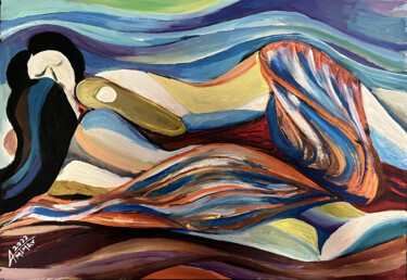 Pittura intitolato "SPEECH AT THE BEACH" da Ahmet Mimar, Opera d'arte originale, Acrilico Montato su Telaio per barella in l…