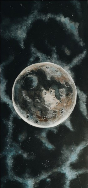 绘画 标题为“Луна и туманности” 由Зиля Ахметова, 原创艺术品, 油 安装在木质担架架上
