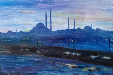 Ζωγραφική με τίτλο "Вечерний Стамбул" από Зиля Ахметова, Αυθεντικά έργα τέχνης, Λάδι Τοποθετήθηκε στο Ξύλινο φορείο σκελετό