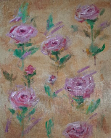 Pintura titulada "Розы" por Zilia Akhmetova, Obra de arte original, Oleo Montado en Bastidor de camilla de madera