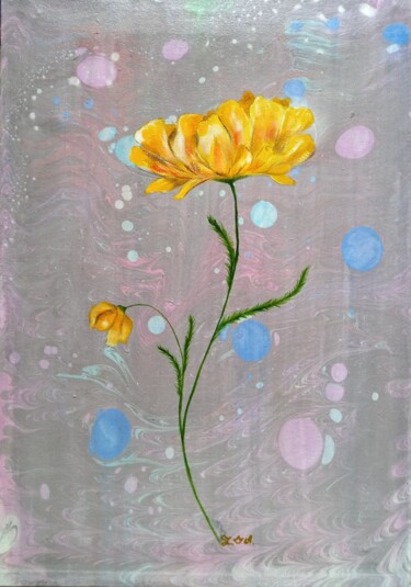 Painting titled "fantastic flower" by Zilia Akhmetova, Original Artwork, Acrylic Mounted on Wood Stretcher frame