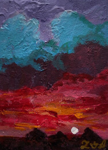 Peinture intitulée "sunset over mountai…" par Zilia Akhmetova, Œuvre d'art originale, Acrylique Monté sur Châssis en bois