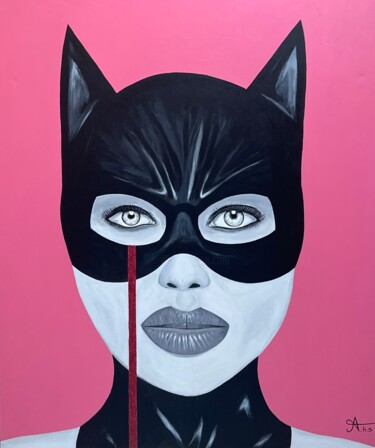 Malerei mit dem Titel "My Cat Woman" von Ahs, Original-Kunstwerk, Acryl