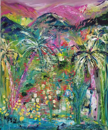Peinture intitulée "L'île rose" par Dominique Ah-Thon, Œuvre d'art originale, Acrylique