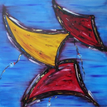 Peinture intitulée "Les Cerf-Volants" par Dominique Ah-Thon, Œuvre d'art originale
