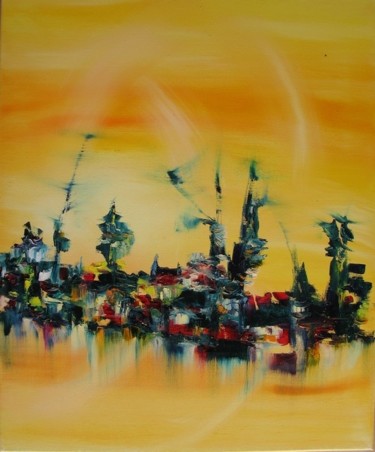 Peinture intitulée "Le marché flottant" par Dominique Ah-Thon, Œuvre d'art originale