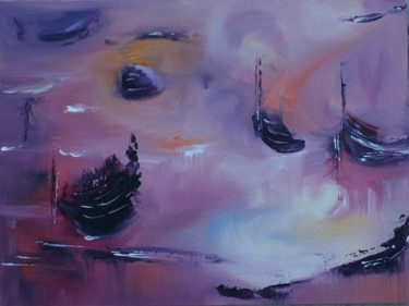 Painting titled "Gondoles en hiver" by Dominique Ah-Thon, Original Artwork