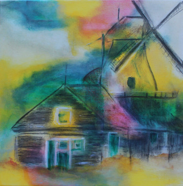 Peinture intitulée "Le moulin" par Dominique Ah-Thon, Œuvre d'art originale, Acrylique