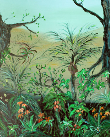 Painting titled "Oasis" by Dominique Ah-Thon, Original Artwork, Acrylic