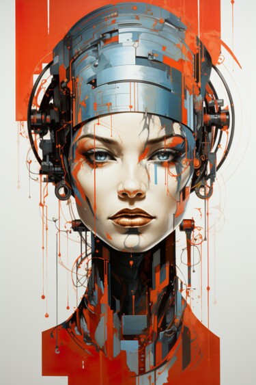 Digitale Kunst getiteld "Cyber Girl Portrait" door Jérôme Mettling, Origineel Kunstwerk, AI gegenereerde afbeelding