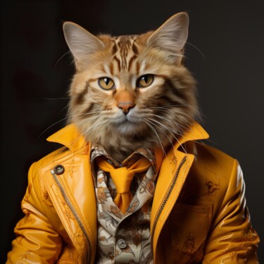 Digital Arts titled "Fashion Cat" by Jérôme Mettling, Original Artwork, Digital Painting