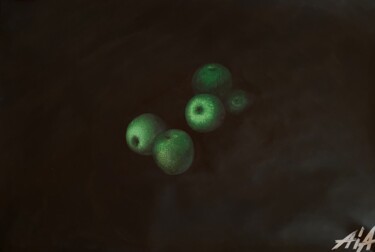 Painting titled "Emerald apple" by Aia, Original Artwork, Gouache