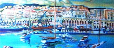 Peinture intitulée "Vue générale Port d…" par Aib Mohamed, Œuvre d'art originale, Huile