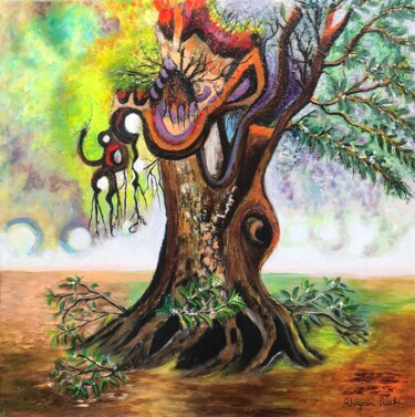 Painting titled "Arbre magique" by Aicha Ahayoun Tazmi, Original Artwork, Acrylic
