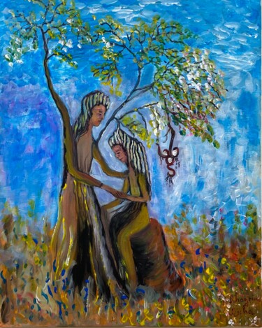 Malerei mit dem Titel "Femme sacrée" von Aicha Ahayoun Tazmi, Original-Kunstwerk, Acryl