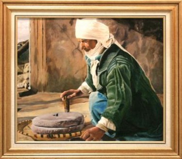 Pintura titulada "moliendo trigo" por Aicha Iglesias, Obra de arte original