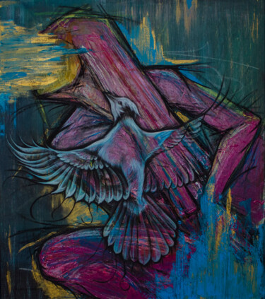 Malerei mit dem Titel "The Mockingbird" von Aida Khubaeva, Original-Kunstwerk, Öl