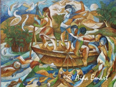 Pintura titulada "Redes en Noche de l…" por Aida Emart, Obra de arte original, Oleo
