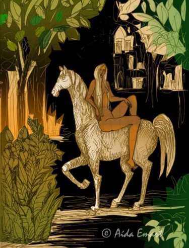 Schilderij getiteld "Aca Bella a-caballo" door Aida Emart, Origineel Kunstwerk