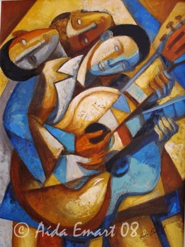 Painting titled "Notas para guitarra…" by Aida Emart, Original Artwork, Oil