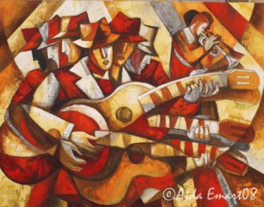 Картина под названием "Guitarra Roja" - Aida Emart, Подлинное произведение искусства, Масло
