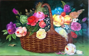 「Cesta floral」というタイトルの絵画 Aida Ibañezによって, オリジナルのアートワーク, オイル