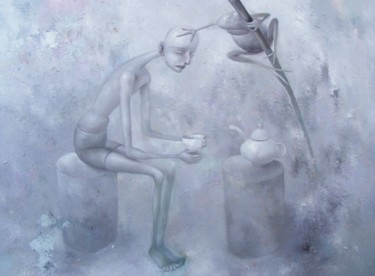 Painting titled "tea drinker" by Aigars Zalkalns, Original Artwork, Oil