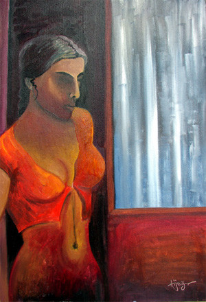Malarstwo zatytułowany „Woman” autorstwa Aijaz Qaisar, Oryginalna praca