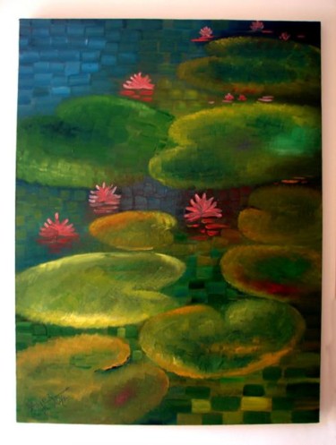 Pintura intitulada "Water lily" por Aijaz Qaisar, Obras de arte originais