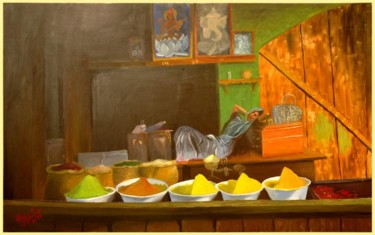 Картина под названием "Masala (Spice) Sell…" - Aijaz Qaisar, Подлинное произведение искусства