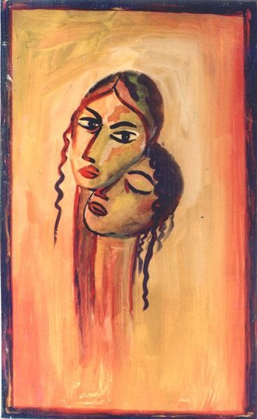 Peinture intitulée "Sisters" par Aijaz Qaisar, Œuvre d'art originale